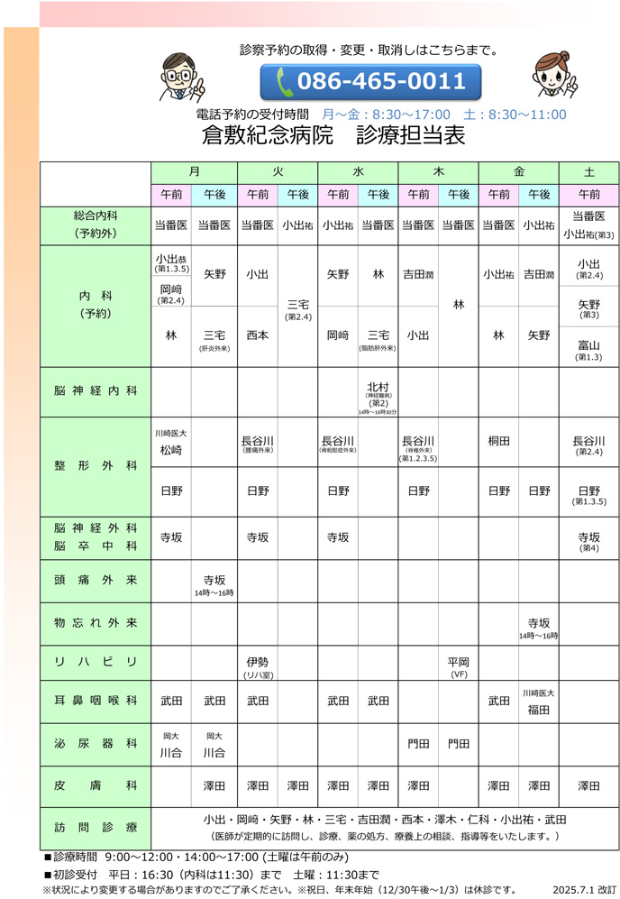 診療担当表